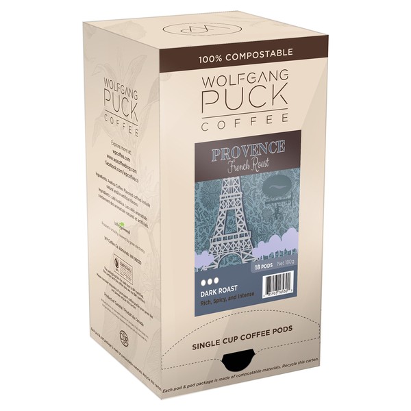 Wolfgang Puck Coffee, Provence French Roast Gram Coffee, 9.5 Gram Pods, 18 Count