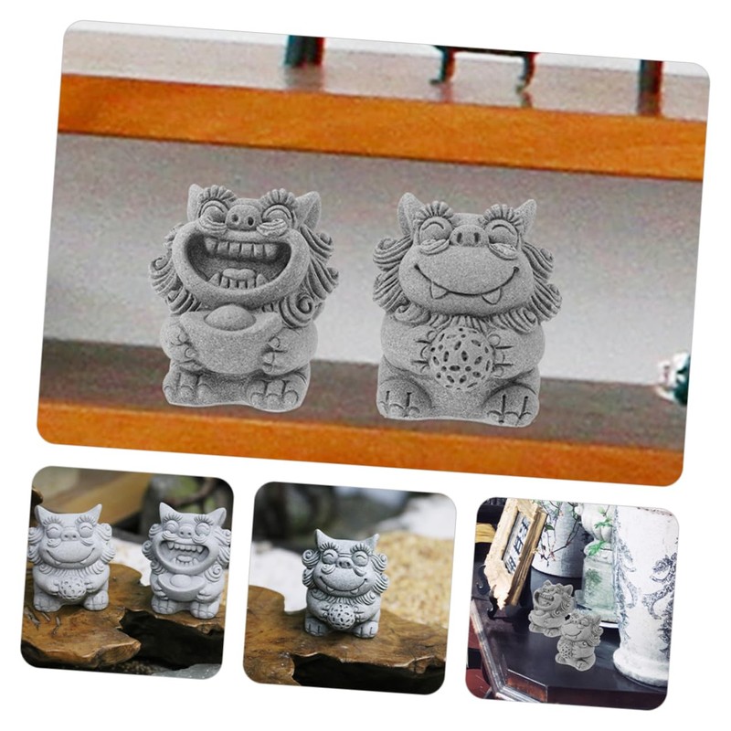 Levemolo 2pcs Mini Lion Statue Sturdy Decorative Lion Figurine Chinese