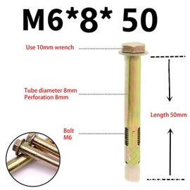 M6*50MM Expansion Bolts in 4 Packs,Expansion Screw Bolts,Expansion Anchor Bolts,Hex Nut Expansion Sleeve,Carbon Steel Hex Expansion Screws for Concrete,Masonryand Brick Wall