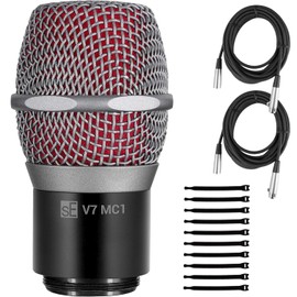sE Electronics V7 MC1 Capsule for Shure Wireless Transmitters, Silver - Bundle with 2 XLR Cables and 10 Velcro Cable Ties