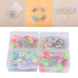 FTVOGUE 300PCS Cabeza de alfileres de Flores Oso de Mano Plana Botón Agujas de Coser DIY Craft Tools con Caja (Tipo 2)