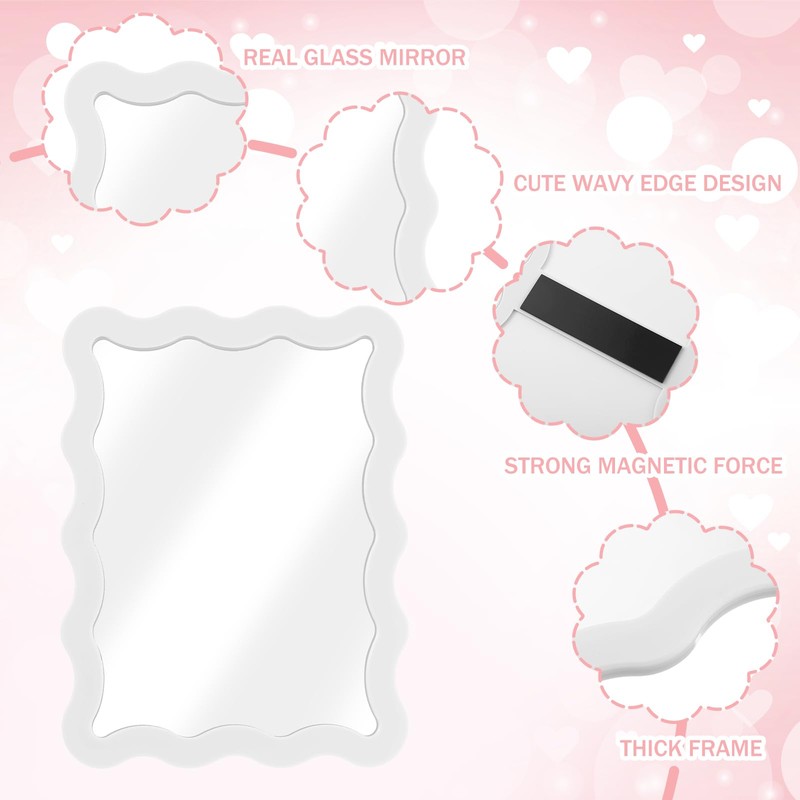 Leinuosen Scalloped Magnetic Locker Mirror 5''x7'' Small Real Glass Makeup