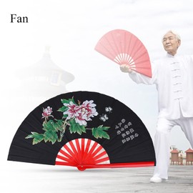 Tai Martial Arts Silk Fan - Right Hand Wushu Dance Practice Training for Kung Fu Enthusiasts (Black)