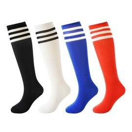 BISOUSOX Soccer Socks Kids Youth Girls Socks 6-8 Years Old Knee High 10 12 Uniform Long Cotton Boys Athletic Tube Stripe