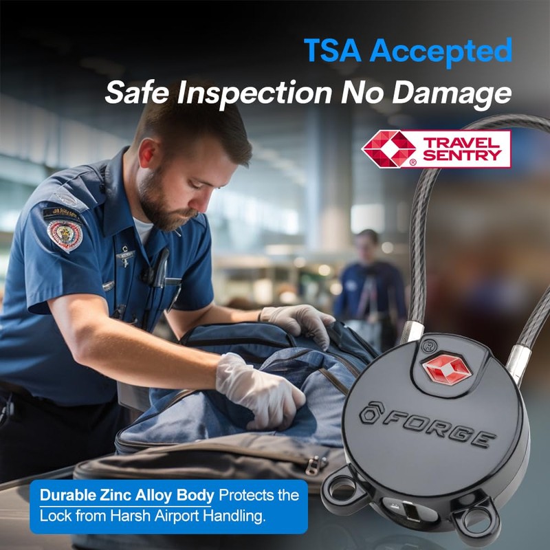 Forge TSA Approved Luggage Locks Ultra-Secure Dimple Key Cable Locks