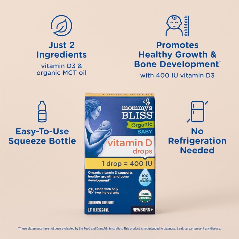 Mommy's Bliss Organic Drops No Artificial Color, Vitamin D, 0.11