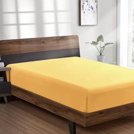 SSW HOMES Double Fitted Sheet Ochre - Deep Pocket 12 inch(30cm) - Soft Easy Care Brushed Microfiber Plain Bed Sheet - Hotel Quality Shrinkage and Fade Resistant Bedding