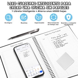 Cuaderno Inteligente Borrable,Libreta Notas bonitas A4 de 50 Páginas con Pluma,Notas Adhesivas y Tela de Microfibra,Agenda Electronica Digital Reutilizable,Smart Notebook Gadgets para Oficina(Negro)