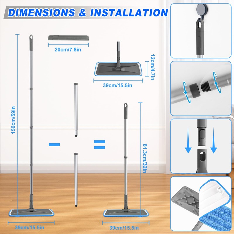 Microfiber Mops for Hardwood Floor Cleaning - BPAWA Flat Floor