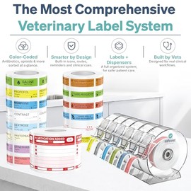 Etiquetas de farmacia veterinaria dispensadas para medicamentos | Rollo de 500 | Adhesivos codificados por colores de grado clínico para botellas de m