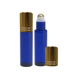 Perfume Studio® Blue Cobalt Glass Roller Bottles with Metal Ball - 10ml Gold Cap Rollers for Essential Oils; 2 Piece Set (Metal Ball, Cobalt)