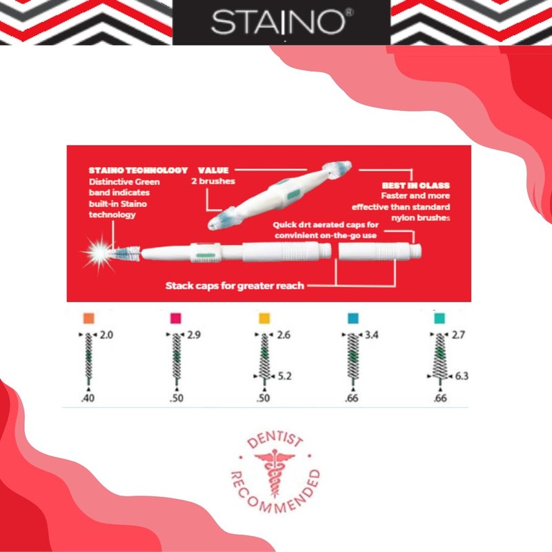 Staino Twins Interdental Brush Dual-Ended Travel Brush, Medium Cylindrical Brush,