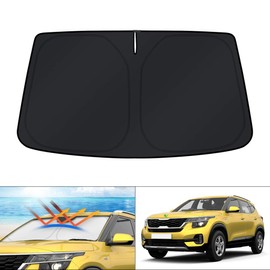 KUST - Parasol de parabrisas de ajuste personalizado para 2021-2023, 2024, 2025, Kia Seltos, protector de visera plegable para ventana, bloquea los rayos UV y mantiene tu coche fresco