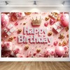 Pink Happy Birthday Backdrop Banner Pink Gold Photography Background for
