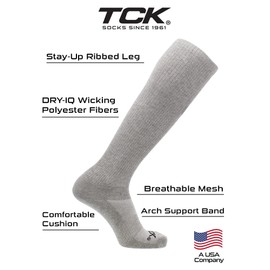 TCK Over the Calf Work Socks 6 Pair Moisture Wicking for Men and Women (Grey, X-Large)