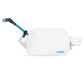HY-FAN Hydration Fanny Pack with Bladder, 17oz BPA-Free, Hands-Free Design, Secure Pockets, Ideal for Athletic Outdoor Activities, Travel and More - White