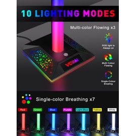 V RGB Gaming Headphones Stand with 2 USB Ports， Headset Stand with 10 Light Modes and Non-Slip Rubber, Suitable for All Earphone Accessories, Best Gift for Husband, Kids, Boyfriend