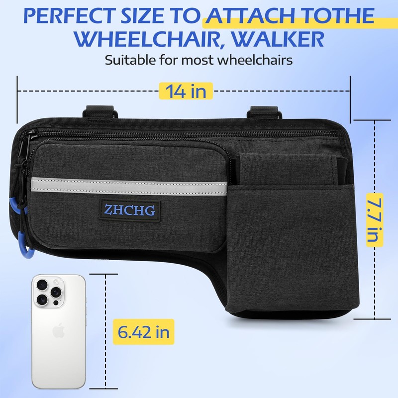 ZHCHG Upgraded Wheelchair Side Bag with Cup Holder, Wheelchair Armrest