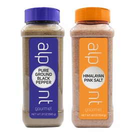 ALPONT GOURMET Himalayan Pink Salt And Ground Black Pepper Set (40oz Salt and 21oz Pepper) - Seasoning for Cooking - For Seasoning All Your Dishes - Perfect For Meat, Fish, Vegetables and More