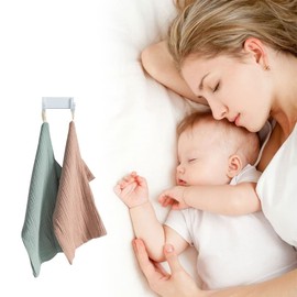 Gauze Handkerchief, Baby Gauze Towel, Gauze, Handkerchief, 100% Cotton, 4-Layer Gauze, For Babies, Newborns, Girls, Boys, Nursery Schools, Baby Showers, Includes 3 Hooks
