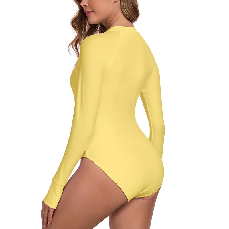 RELLECIGA Women's Lemon Yellow Long Sleeve Rash Guard One Piece