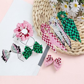 Anime Hair Scrunchies Bowknot Hair Pin for Women Girls, Elastic Hair Satin Scrunchy Ponytail Holder Ties 2 in 1 Hair Accessories (Style 3 (3Pcs))