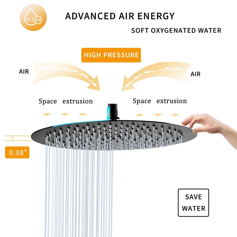 GGStudy Round 16 Inch Stainless Steel Shower Head Rain Style