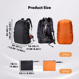 Lyivisk Waterproof Backpack Cover Set of 2 (40-50L) with Zip Bag - Rain Cover for Backpack & School Bags for Outdoor, Travel, Hiking (Black/Orange)