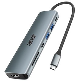 Acer USB C Hub, adaptador USB C a HDMI 7 en 1, divisor multipuerto con carga rápida PD100W, 5 Gbps, 2 puertos USB 3.0, puerto de datos tipo C, lector 