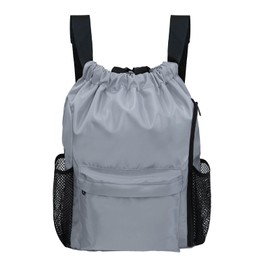 BeeGreen Drawstring-Backpack-Gym-Bag with Shoes Compartment, X-Large Sports Bag String Back Cinch Sack for Men and Women Grey