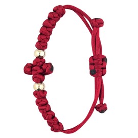 Needzo Red Adjustable Cross Bracelet with Prayer Knots, Orthodox Jewelry Accessory, Made In Lebanon, One Size Fits All
