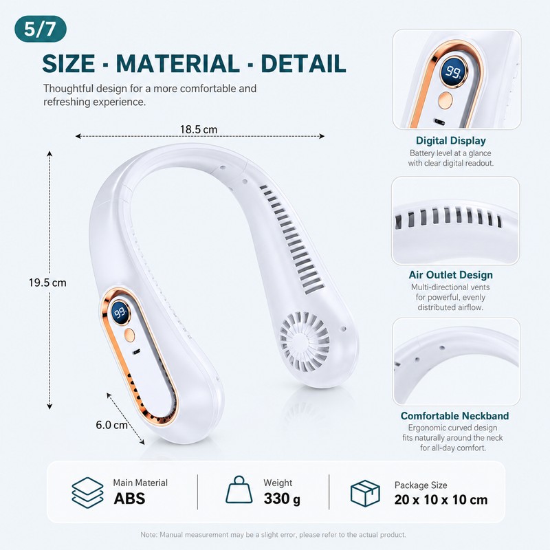 Bladeless Neck Fan for Hands-Free Cooling – 5-Speed USB Rechargeable