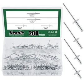Keadic 200Pcs 4 Sizes 1/8" Aluminum Large Flange Blind Rivets Assortment Kit Includes 1/8" x 9/32", 3/8", 7/16", 1/2" Open End Domed Head Pop Rivets for Joining Metal Plate Pipe