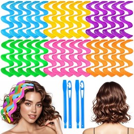 Rizador de cabello sin calor, 40 rizadores sin calor sin daños por calor, con 2 ganchos de peinado, para mujeres y niñas, pelo largo medio corto (4 co