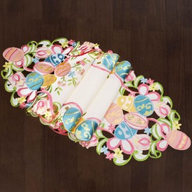 Grelucgo Embroidered Colorful Eggs Table Runners for Easter Holidays, Spring Seasonal Dining Table Decor (14x90 inches)