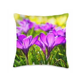 Vibrant Purple Crocus Blooms Throw Pillow