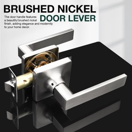 GOBEKOR 5 Pack Brushed Nickel Passage Door Levers Interior Door Handles for Hallway Square Closet Door Lock Keyless Straight Lever Door Handles