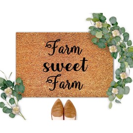 SILYHEART Farm Sweet Farm Coir Doormat Bible Verse Doormat Funny Thick Durable Non Slip Mat for Front Outdoor Indoor Home Entrance 24x36in