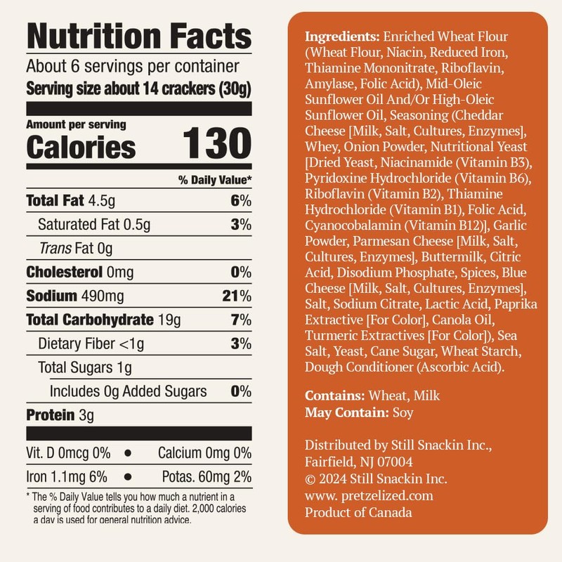PRETZELIZED Snacks PRETZELIZED Pretzel Crackers, Cheddar Flavored, 6.5oz Box (Pack