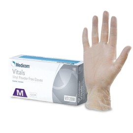 Medicom Powder Free Vinyl Gloves 100-Pieces, Medium, Clear