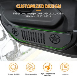 FUNY Metal Front Pocket Storage with Cup Holder Compatible with 2018-2025 JL JLU & Gladiator JT, Door Organizer Panel, Matte Black Finish, 2pc