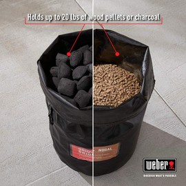 Weber Fuel Storage Bag with Handle, Premium BBQ Storage for Logs, Pellets & Charcoal Briquettes, Holds up to 9 kg of Coal, Pellets or Wood, Weather Resistant - Black (7007)