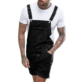 Runcati Mens Denim Shorts Bib Overall Jean Romper Casual Relaxed Fit Walkshort Button Pockets Summer Jumpersuit