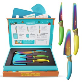 TruChef - Juego de cuchillos para niños para cocina real, juego de chef seguro para la piel para mayores de 3 años con cuchillas de arcoí...