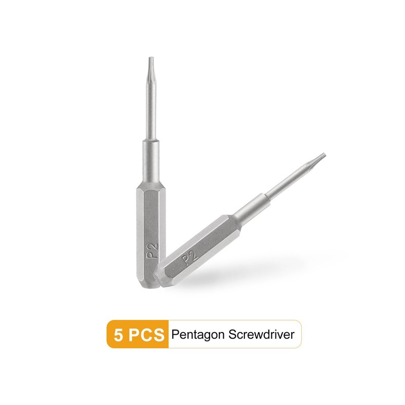 HARFINGTON 5pcs P2 Pentagon Screwdriver Bit 5/32" Hex Shank 35mm/1.38"
