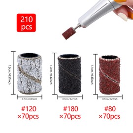 BNG E File Sanding Bands 80/120 /180 Grit, 210pcs Nail Drill Sanding Band For Nail Drill Manicure Set with Box, Nail Art Sanding Tape with 1pcs 3/32 inch Nail Drill Bit