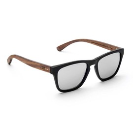 TAKE A SHOT Wooden Sunglasses Men's Polarised Mirrored Small Black Square UV-400 Sporty Men's Sunglasses Wood Rectangular, Walnut / silver mirrored polarised