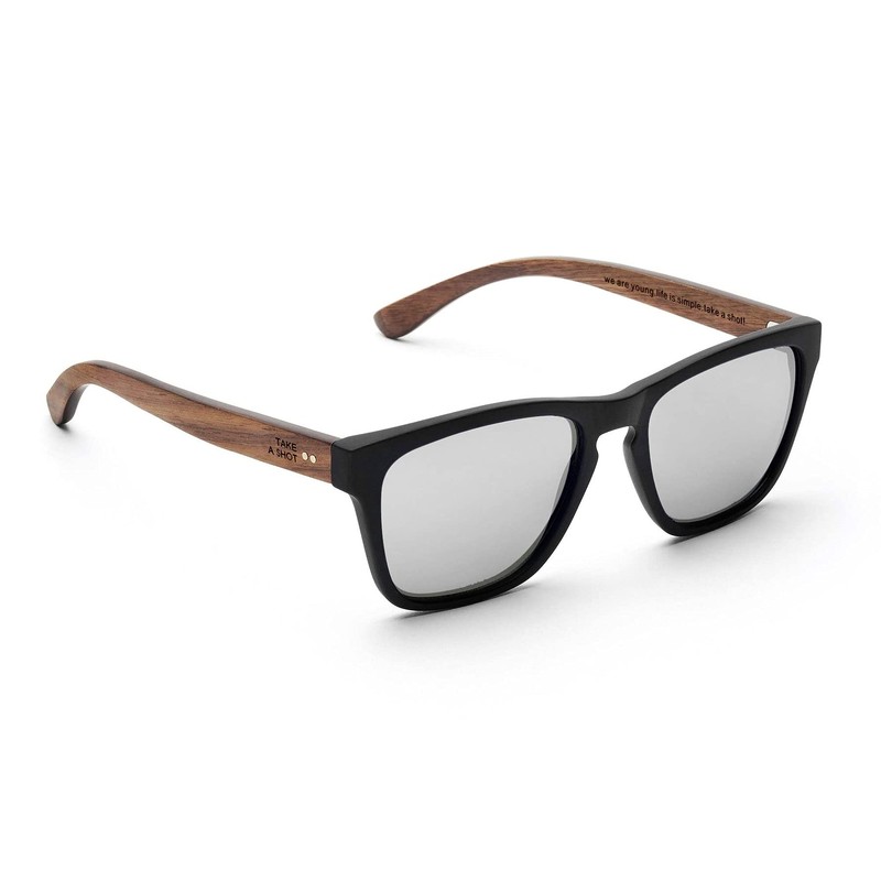 TAKE A SHOT Wooden Sunglasses Men's Polarised Mirrored Small Black