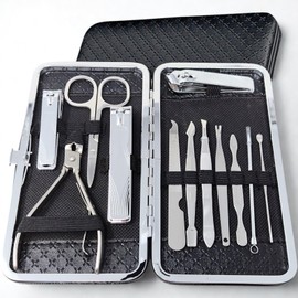 COLORBIRD Nail Care Set, Nail Clippers, Nail Care, Nail File, Cuticle Treatment, Eyebrows, Scissors, Hair Tweezer, Earpick Luxury (12 Black Diamonds)