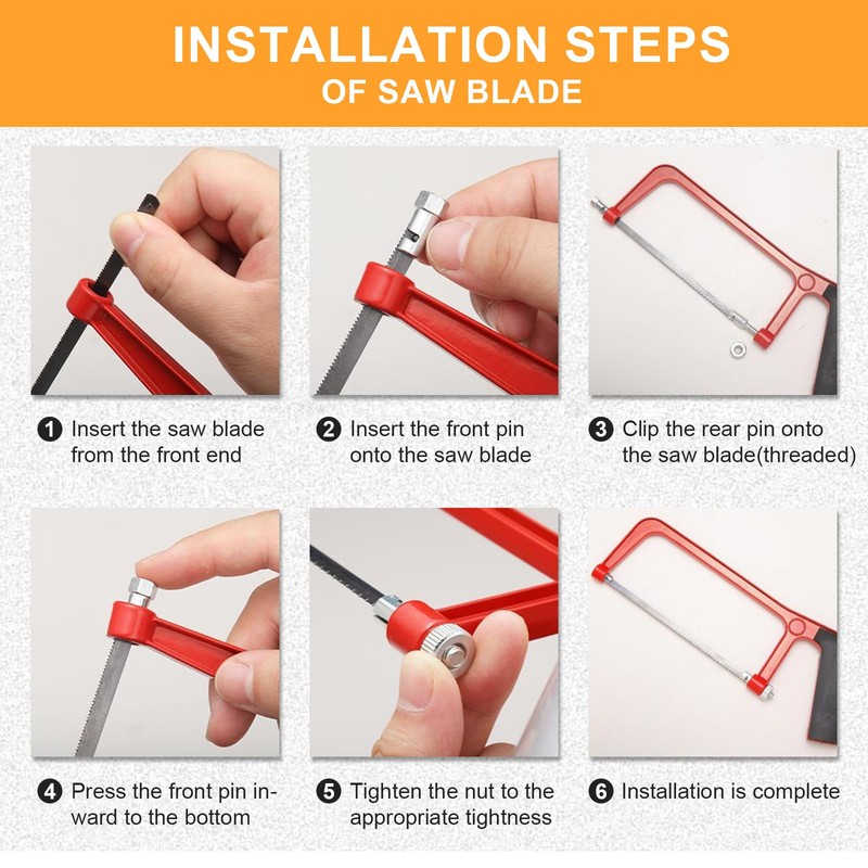 Small Hacksaw Set with 10 Exchangeable Blades, Red Black Adjustable